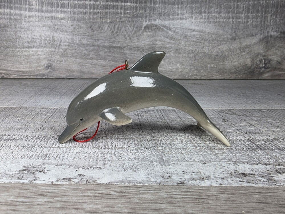Vintage Ceramic Dolphin Christmas Ornament Nautical Ocean g77g4